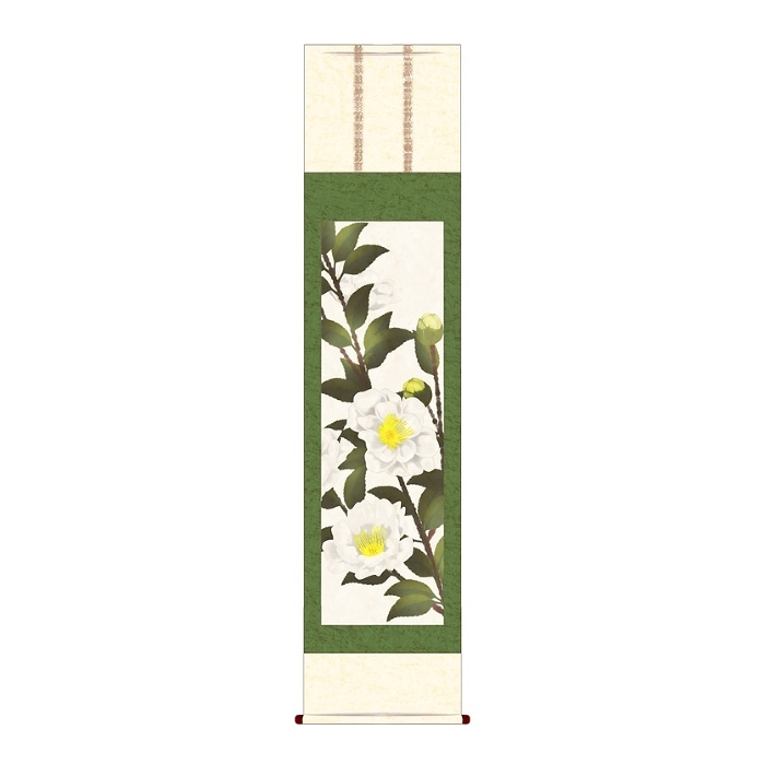 Hanging scroll of white wild tea flowers