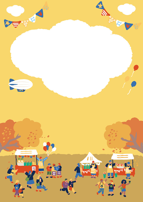 Flat, simple illustration of people enjoying an autumn market