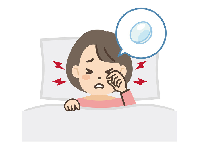 Clip art of woman sleeping with contact lens
