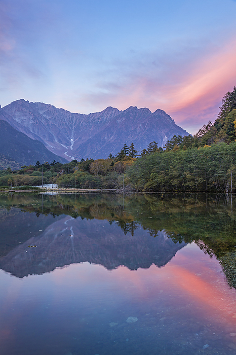 Taisho Pond and Hotaka mountain range at sunset Nagano Pref.