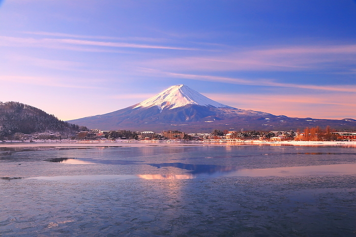 Lake Kawaguchiko and Mt. Fuji on a winter morning Fujikawaguchiko Town, Yamanashi Prefecture