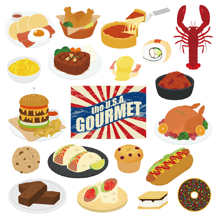 Illustration set of American cuisine