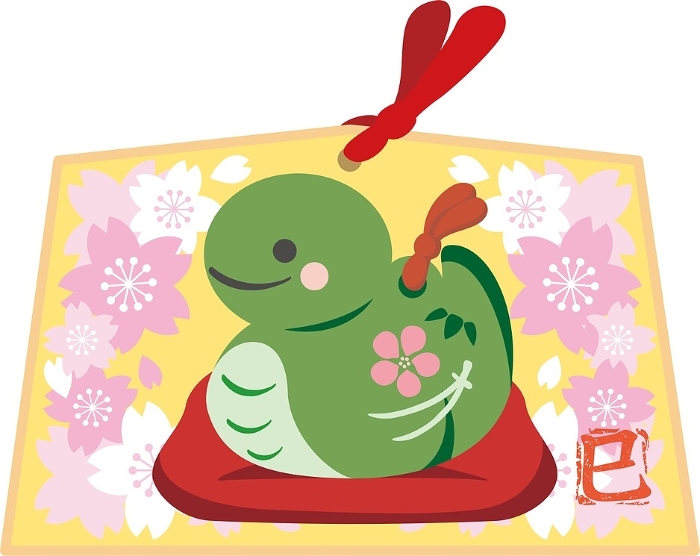 New Year's card material - Nengajo 2025 - Year of the Snake - Snake, Snake, Clay bell, Ema, Cherry blossom, Year of the Snake - New Year's Day - Cute Simple Illustration