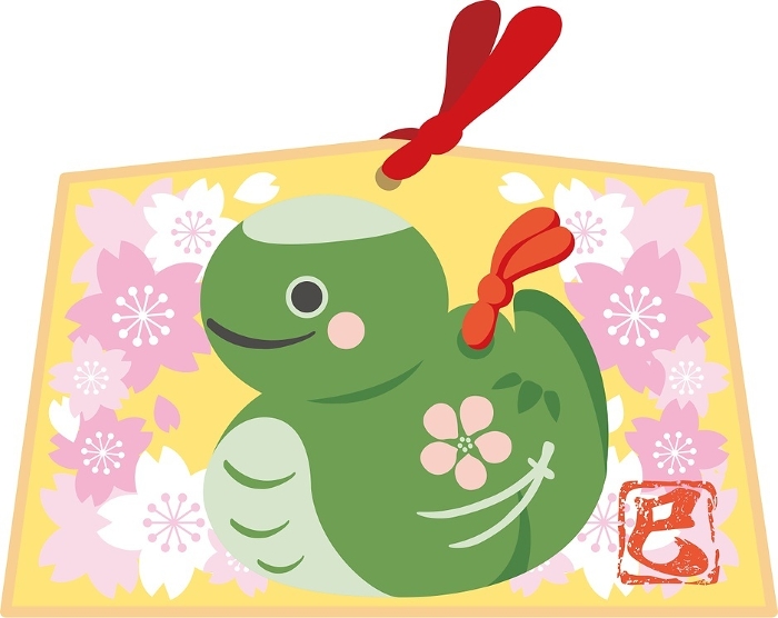 New Year's card material - Nengajo 2025 - Year of the Snake - Snake, Snake, Clay bell, Ema, Cherry blossom, Year of the Snake - New Year's Day - Cute Simple Illustration