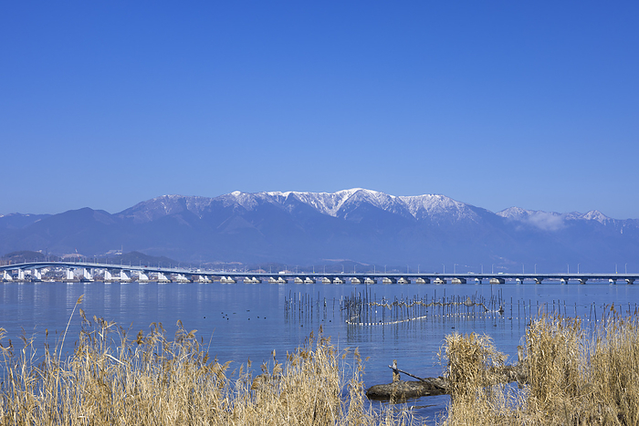 Lake Biwa Bridge, Mt. Hira with Eri and snow, Shiga