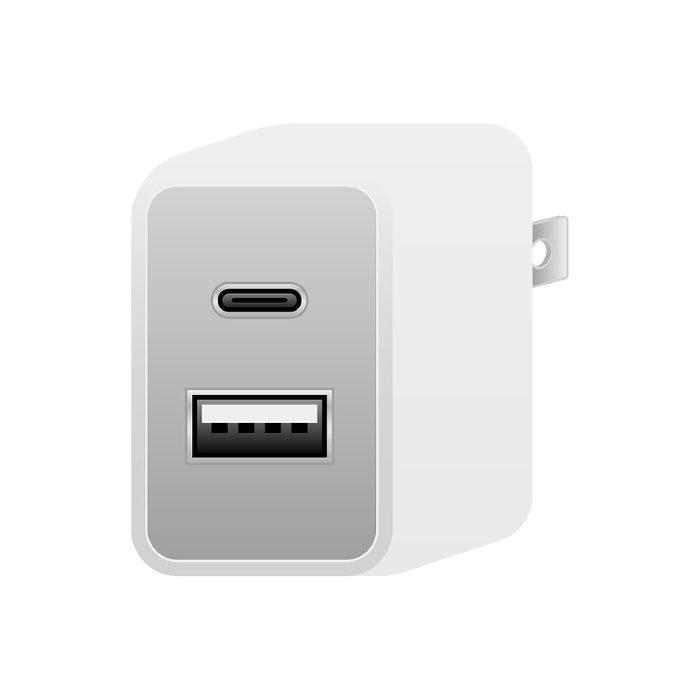 White USB charger_USBType-C 1 port&USB Type A 2.0 1 port
