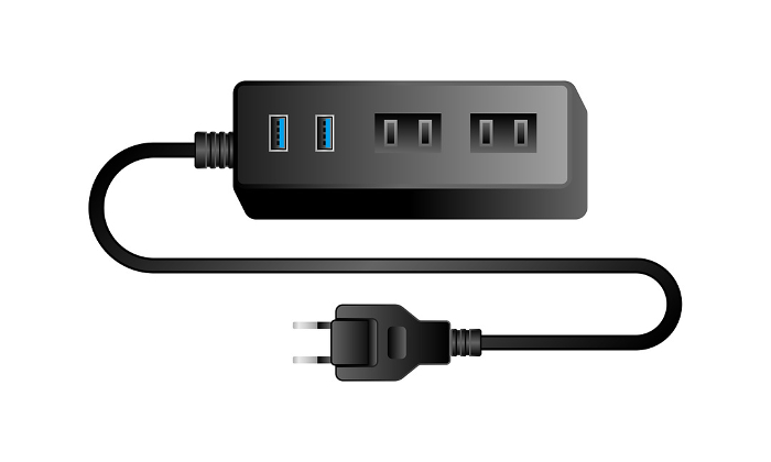 Black Power Adapter _ 2 plugs & USB Type A 3.0 2 ports