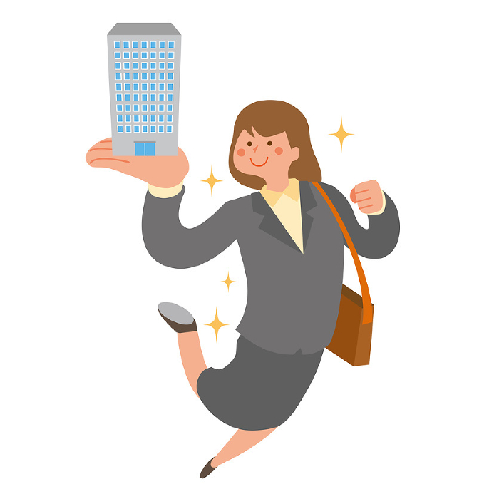 Clip art of woman happily working in company