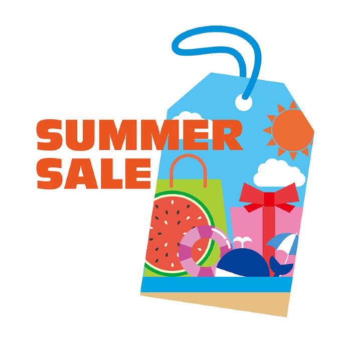 Illustration of Summer Sale with the image of summer sea and beach