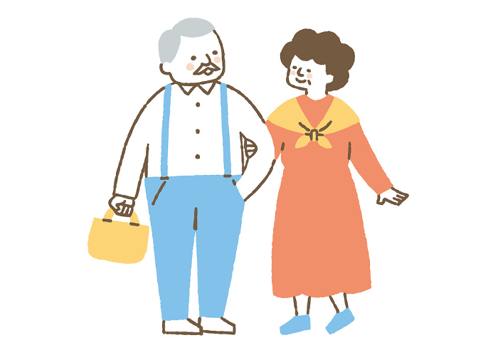 Elderly couple with folded arms shopping_Color