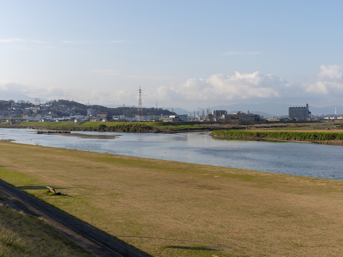 Confluence of Yamato River and Ishikawa River flowing through Osaka