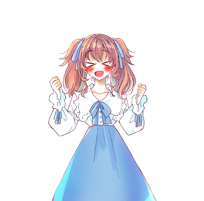 Excited woman in Lolita dress, blue.