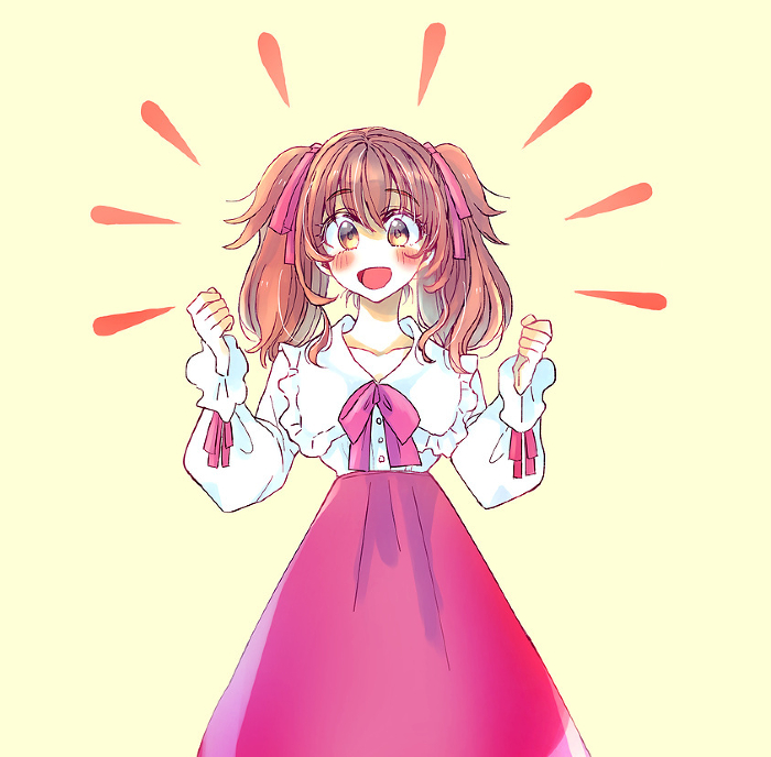 Excited woman in Lolita dress, red.