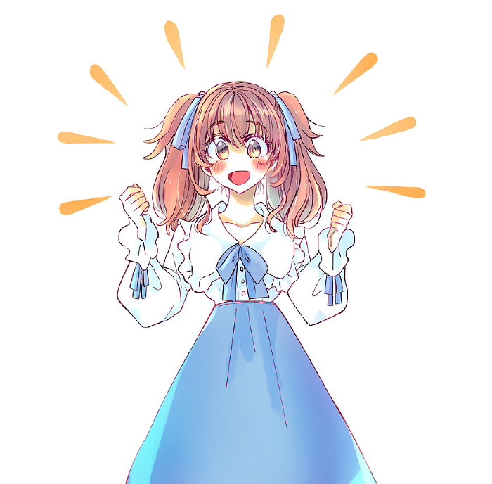 Excited woman in Lolita dress, blue