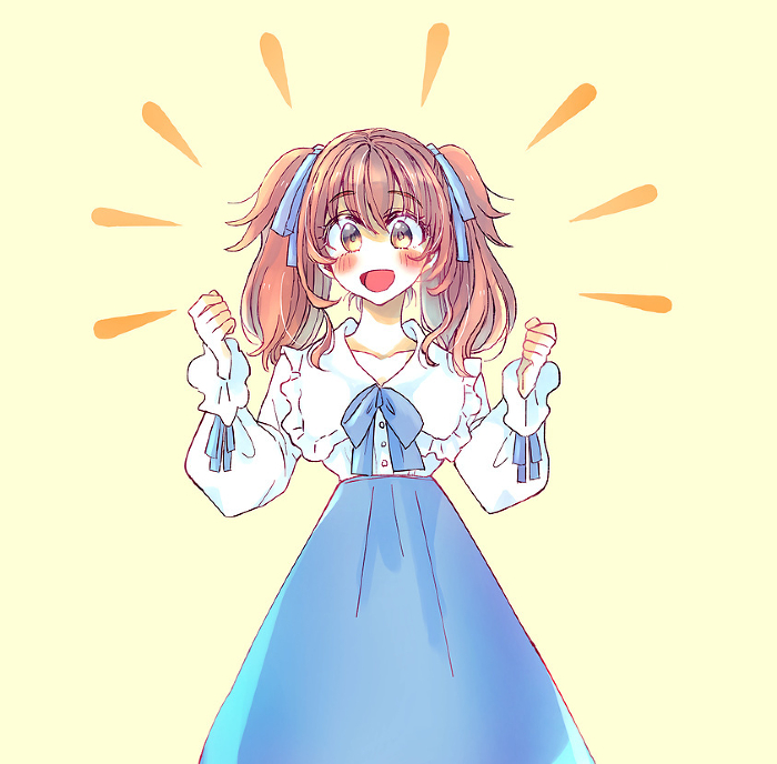 Excited woman in Lolita dress, blue.