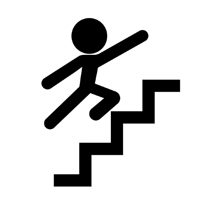 Silhouette icon of a person running up stairs
