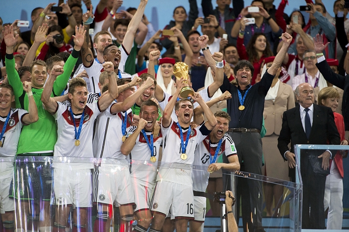 2014 FIFA World Cup Final Germany Wins 4th title in 6 tournaments Germany team group  GER , JULY 13, 2014   Football   Soccer : Germany players celebrate after winning the FIFA World Cup Brazil 2014 Final match between Germany 1 0 Argentina at the Maracana stadium in Rio de Janeiro, Brazil.  Photo by Maurizio Borsari AFLO   0855 