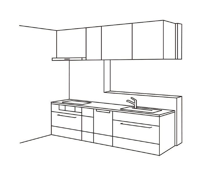 Line drawing line perspective of a two-faced system kitchen