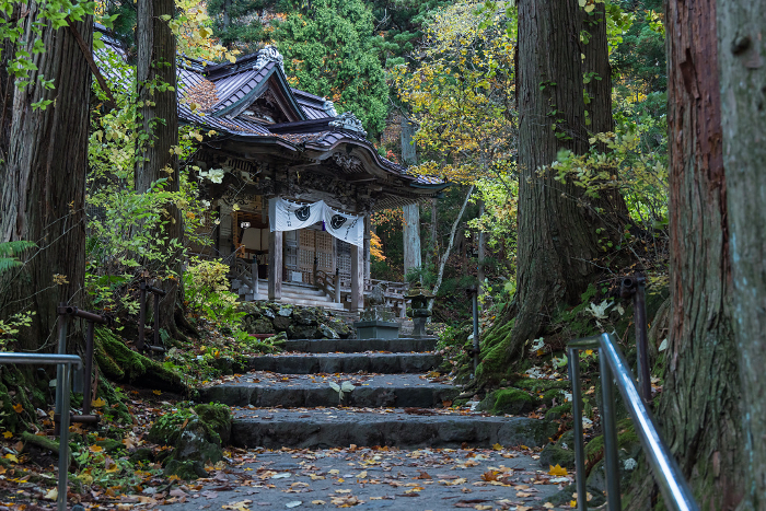 Towada Shrine surrounded by forest on the shore of Lake Towada in Okuse-Towada, Towada City, Aomori, Japan