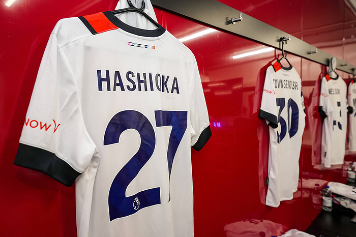 The shirt of Daiki Hashioka  27  of Luton Town hangs in the away dressing room ahead of the Premier League match between The shirt of Daiki Hashioka 27 of Luton Town hangs in the away dressing room ahead of the Premier League match between Crystal Palace and Luton Town at Selhurst Park, London, England on 9 March 2024. Copyright: xDavidxHornx PMI 6139 0123