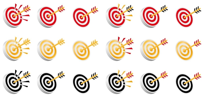 Vector illustration set of bow and arrow, target, jackpot, and hit target