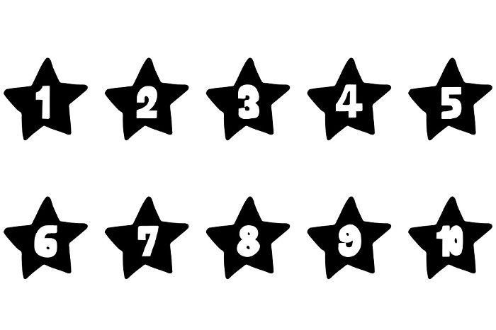 Set of illustration icons with hand-drawn stars and numbers 1 to 10