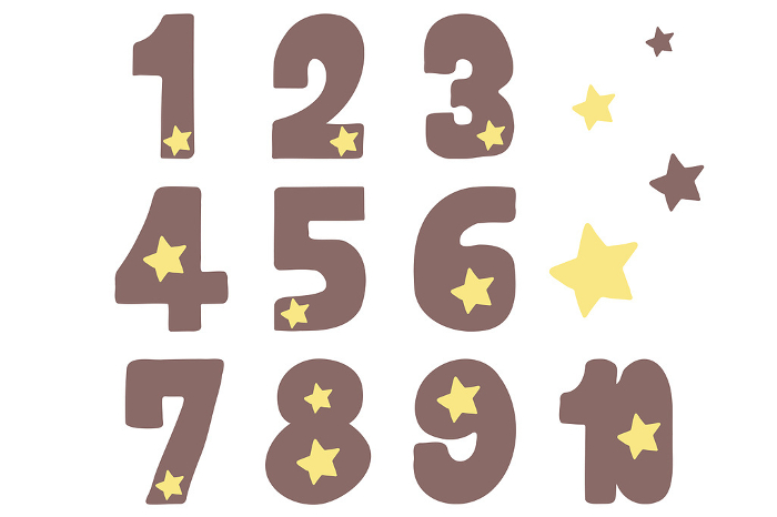 Icon set of hand-drawn number illustrations decorated with stars