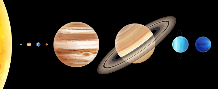 Illustration of size comparison of solar system planets