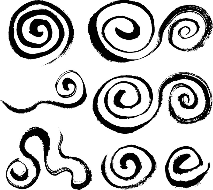 Set of hand-drawn swirl illustrations by brush