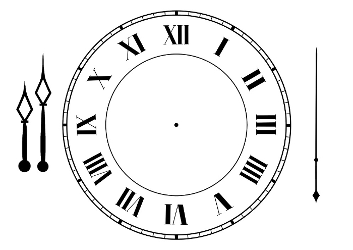 Illustration of an antique clock face (with hands)