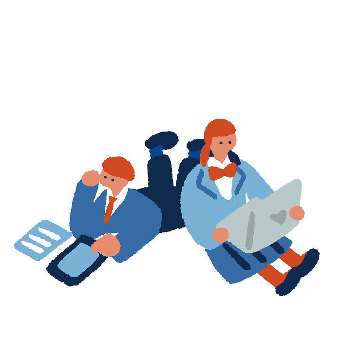 Simple, flat illustration of a child in uniform studying.