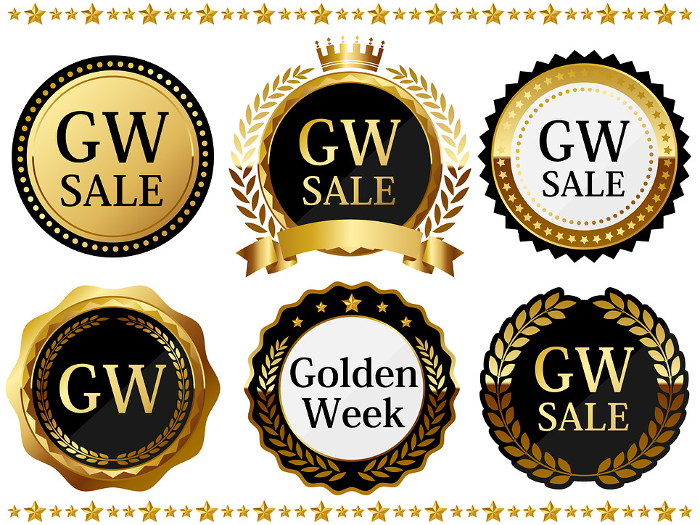 Set of 6 luxury GW emblems, gold