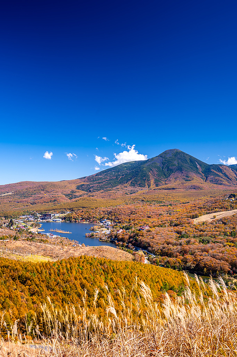 Lake Shirakaba and Mount Tateshina in autumn, Nagano Prefecture