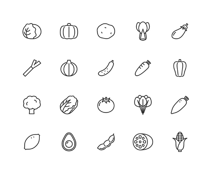 Vegetable line drawing icon set
