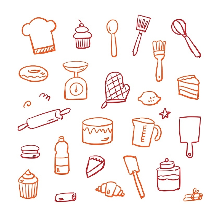 Kitchen utensils illustration set