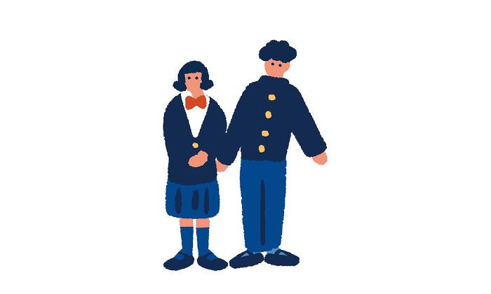 Simple, flat illustration of male and female students in uniform.