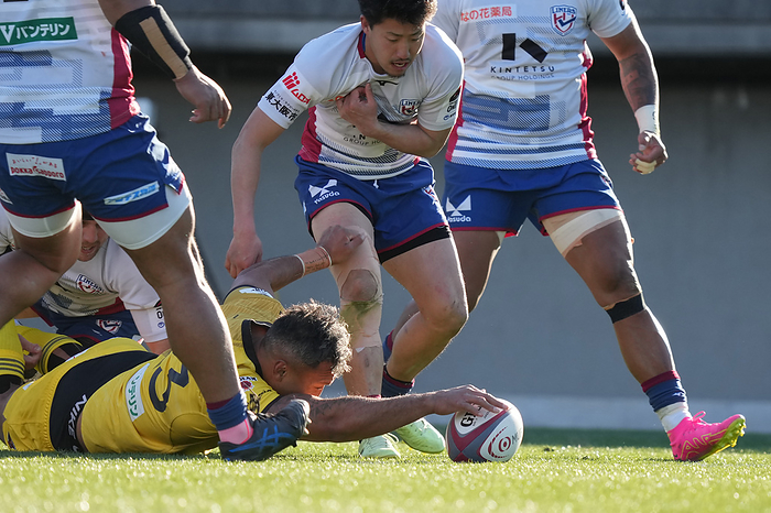 2023 24 Japan Rugby League One Sungoliath s Joe Kamana scores their team sixth try during the 2023 24 Japan Rugby League One match between Tokyo Suntory Sungoliath and Hanazono Kintetsu Liners at Prince Chichibu Memorial Stadium in Tokyo, Japan on March 9, 2024.  Photo by AFLO 