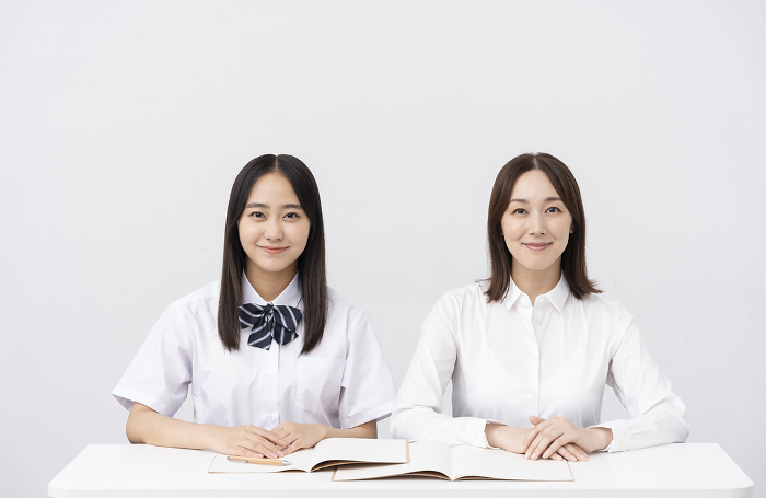 Portrait of a female teacher and a Japanese high school girl (People)