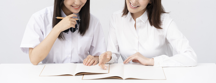 Portrait of a female teacher and a Japanese high school girl (People)