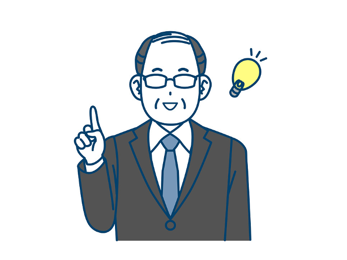 Clip art of a middle-aged office worker sparking an idea