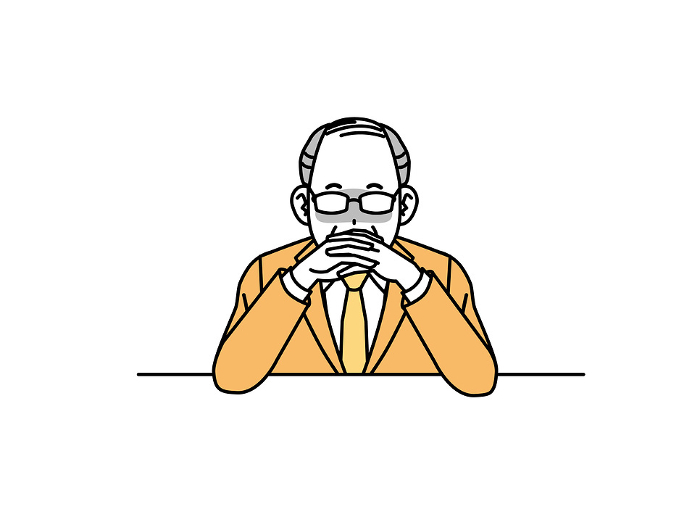 Clip art of middle-aged male office worker waiting with folded hands