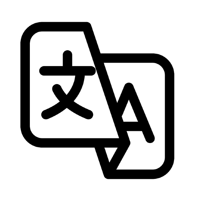 Line style icons representing language, translation