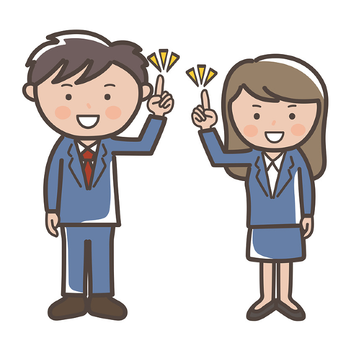 Illustration of male and female businessmen explaining points_navy blue suit