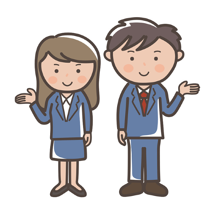 Clip art of man and woman businessman in suit giving explanation and guidance_navy blue suit