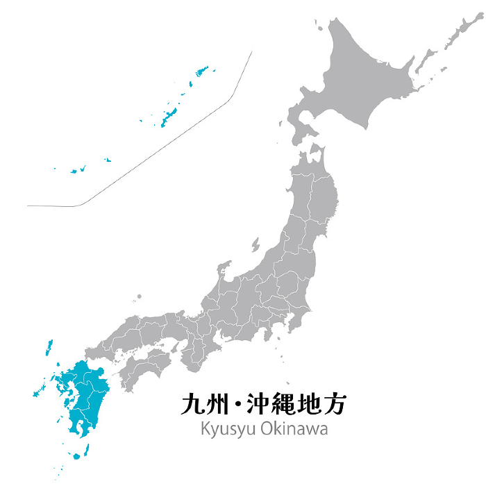 Kyushu-Okinawa region in the Japanese archipelago and the prefectures of Kyushu-Okinawa region