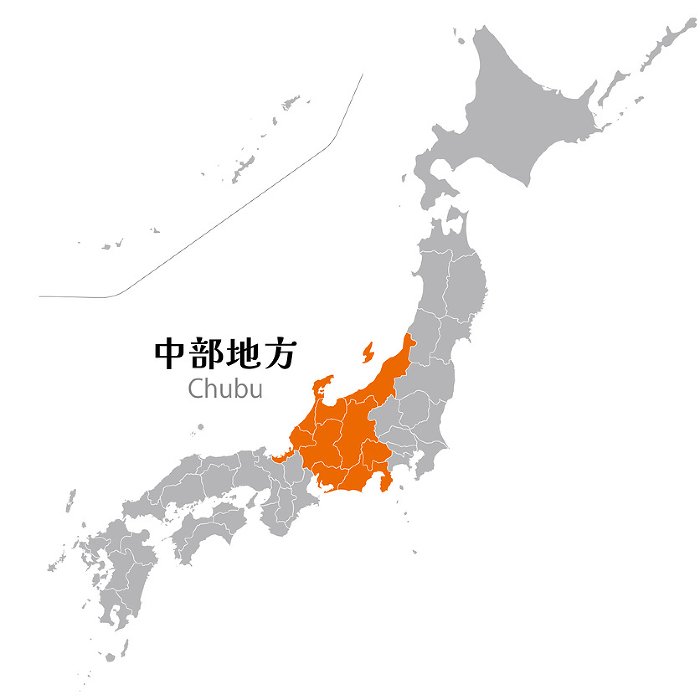 Chubu region in the Japanese archipelago, prefectures in the Chubu region
