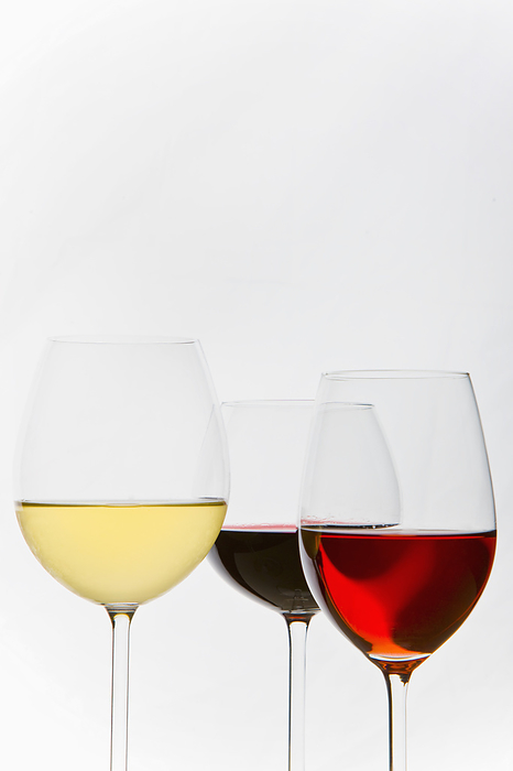 Glasses of White, Red and Rose Wines