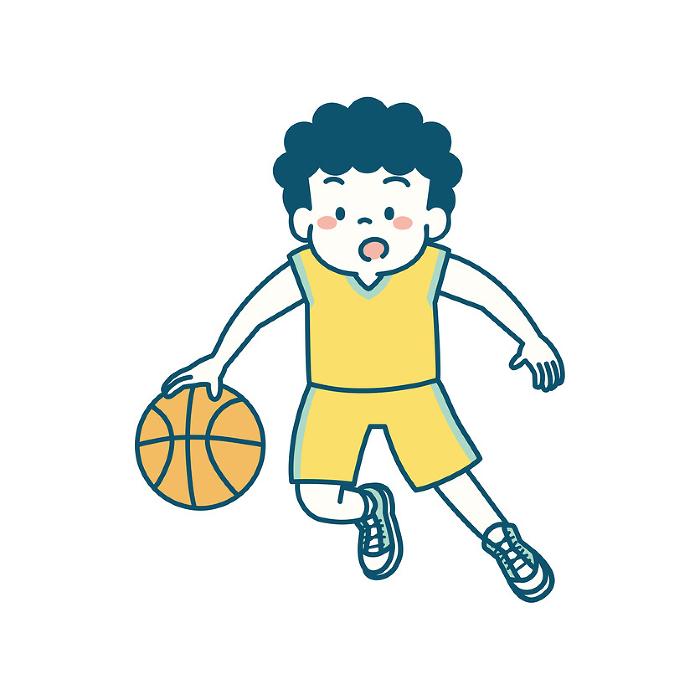 Clip art of boy dribbling in basketball game Simple