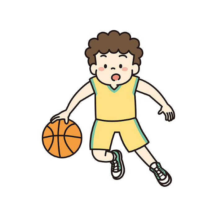 Clip art of boy dribbling in basketball game
