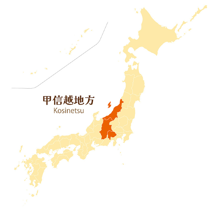 Koshinetsu region in the Japanese archipelago, prefectures of Koshinetsu region